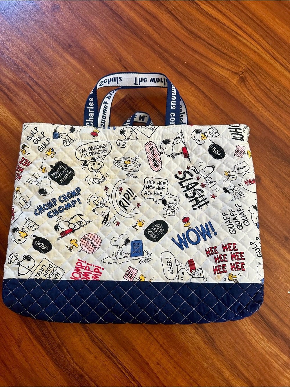 Peanuts Quilted Tote Bag - Cream & Navy